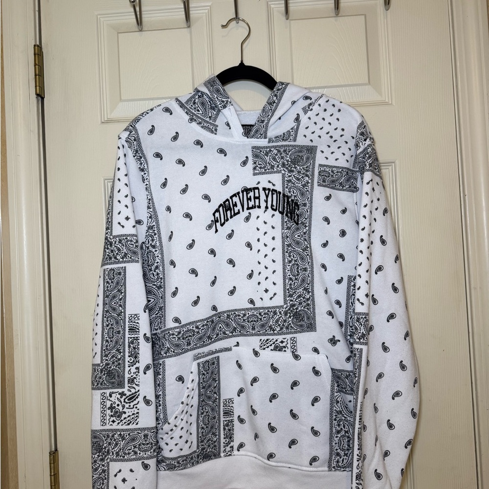 Forever Young Men's White and Black Hoodie